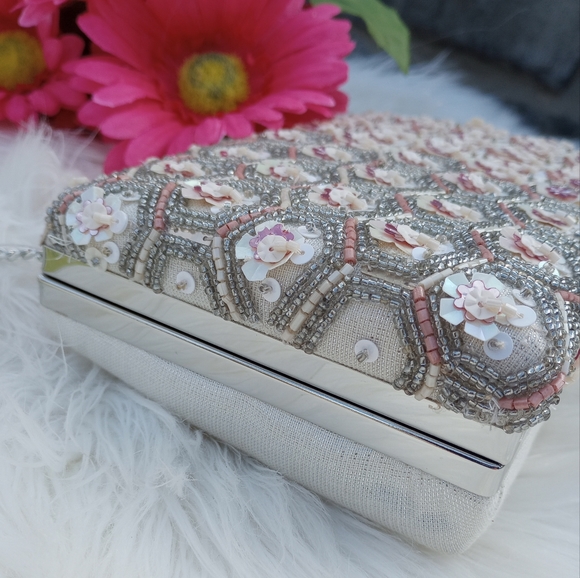 Gianni Bini Blush Geometric Floral Beaded Minaudiere